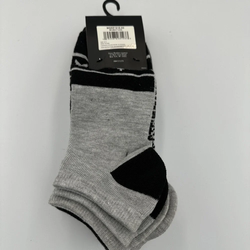 Low-Cut Socks 8-Pair White Black Gray Stars & Logo by Steve‎ Madden Gray Black